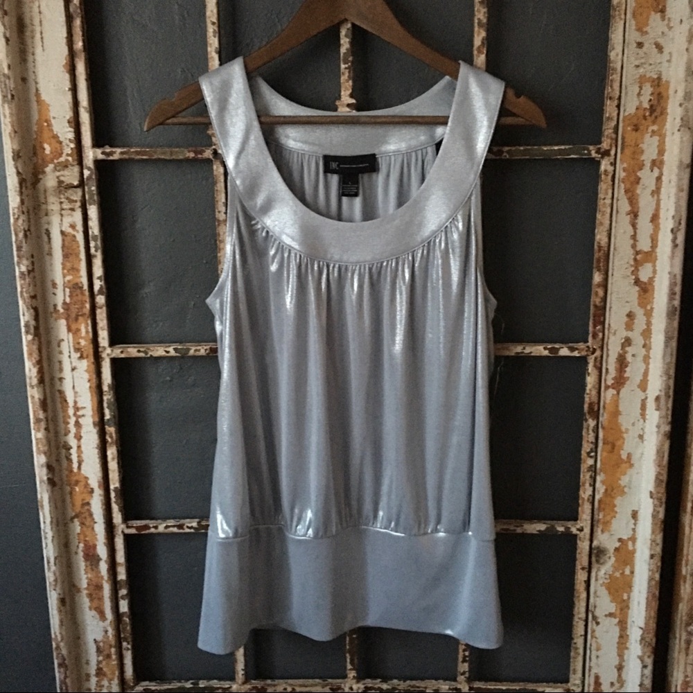 NWT I.N.C Silver Metallic Sleeveless Top Size L